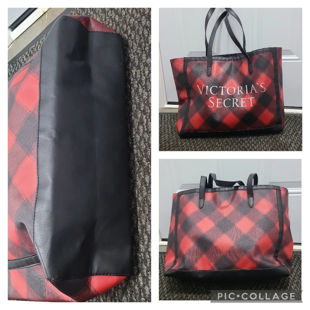 Victoria’s Secret Black Red Plaid Tote Holiday‎ Bag